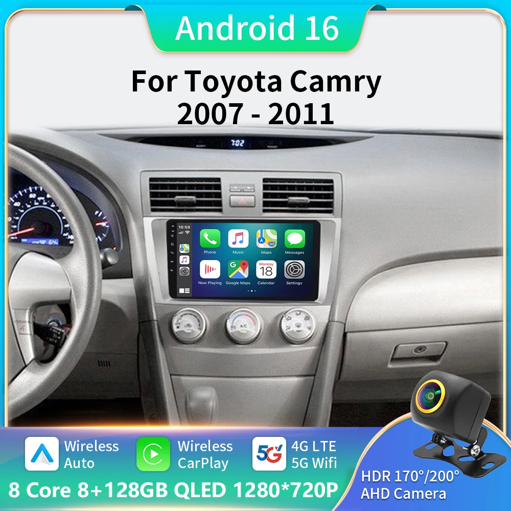 

9 "4G Carplay 2din Android 13 автомобильный радиоприемник мультимедийный видеоплеер для Toyota Camry 7 XV 40 50 2006-2011 навигация GPS головное устройство 2d
