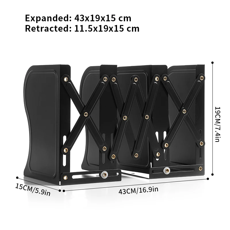 custom.Adjustable Non-Slip Metal Bookstand with Iron Decorative Bookcase Extendable Office Desk Book Display Shelf