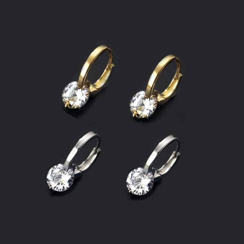 925 Silver Needle Simple Shiny Zircon Earrings Gold Plating Jewelry Crystal Stud Earrings Women
