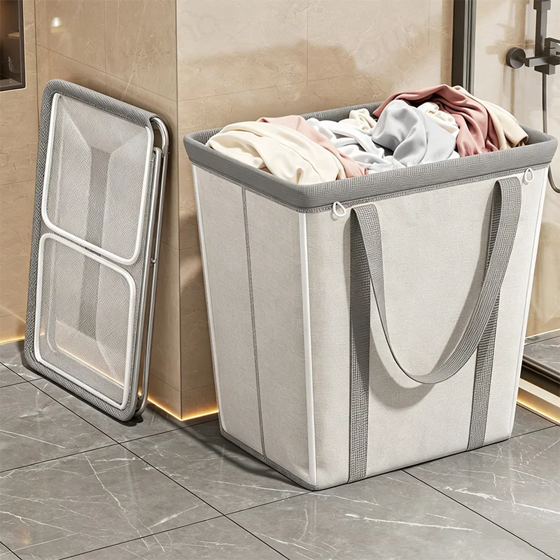 1pc Large Capacity Dirty Clothes Storage Basket Foldable Laundry Basket Breathable Clothing Storage Mesh Bag with Handle