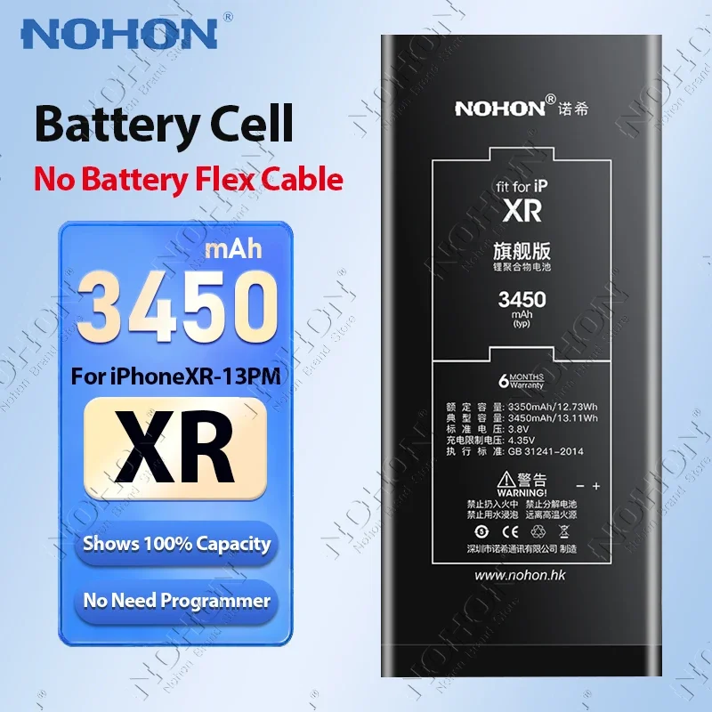 

NOHON Phone Battery for iPhone XR XS Max 13 12 11 Pro Max Batteries Cell No Flex Cable BMS Repair Battery Health Bateria