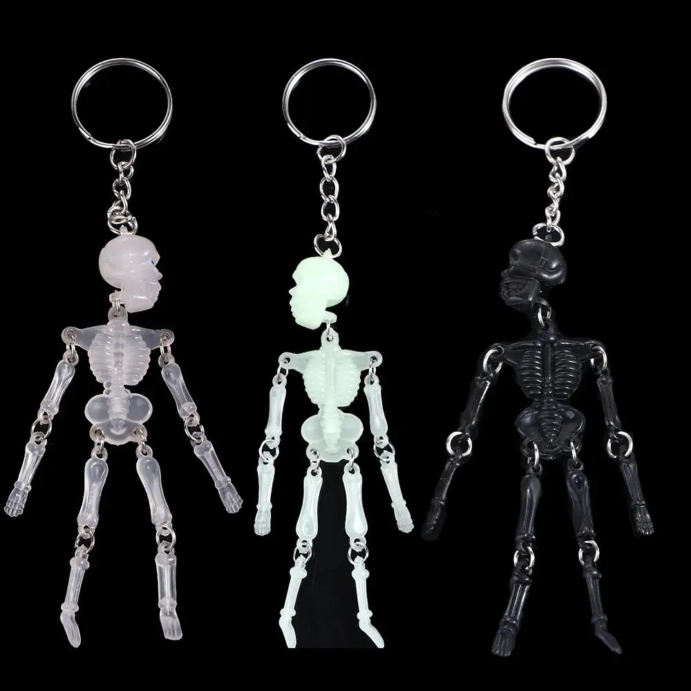 Luminous Skull Keychain Car Keyring Multi-jointed Skeleton Gothic Horror Pendant Halloween Ghost Head Jewelry Couple Gift