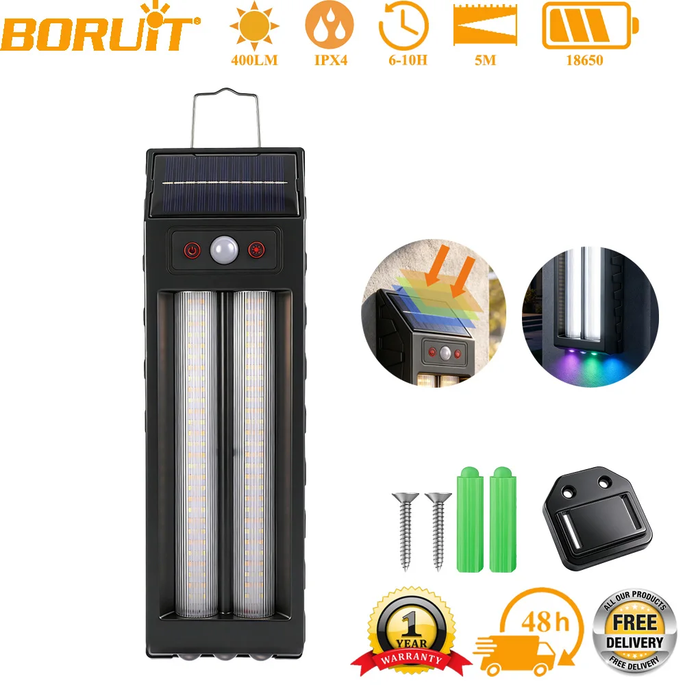 

BORUiT 1/2 шт. Светодиодные солнечные садовые светильники, настенные фонари для кемпинга, домашние солнечные индукционные светильники, теплый и разноцветный свет для дворов