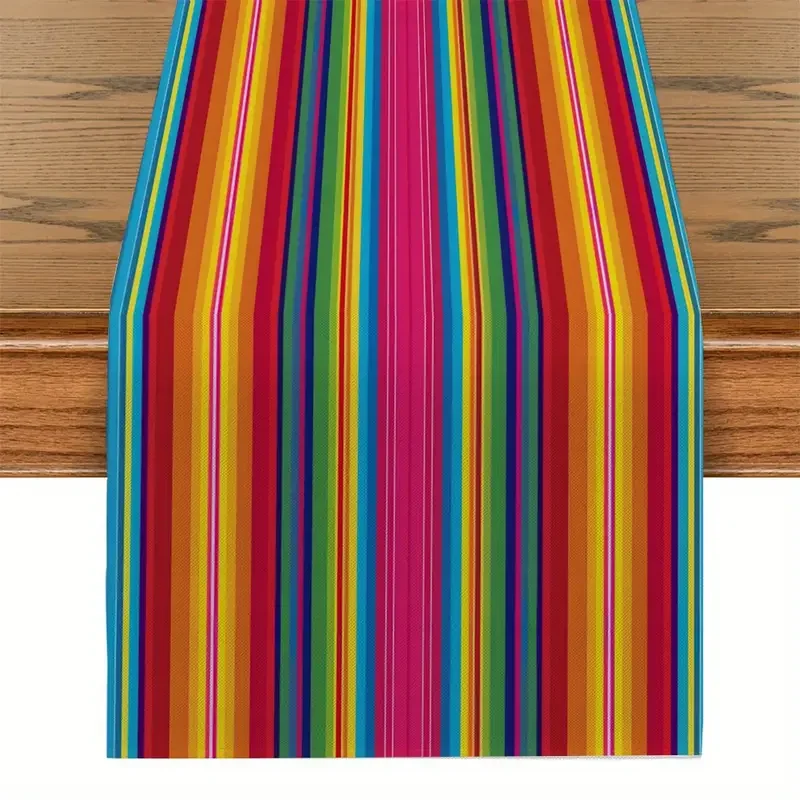 Mexican Style Colorful Geometric Stripes Table Runner,Washable& Stain-Resistant,Table&Coffee Table Atmosphere Table Runner Decor