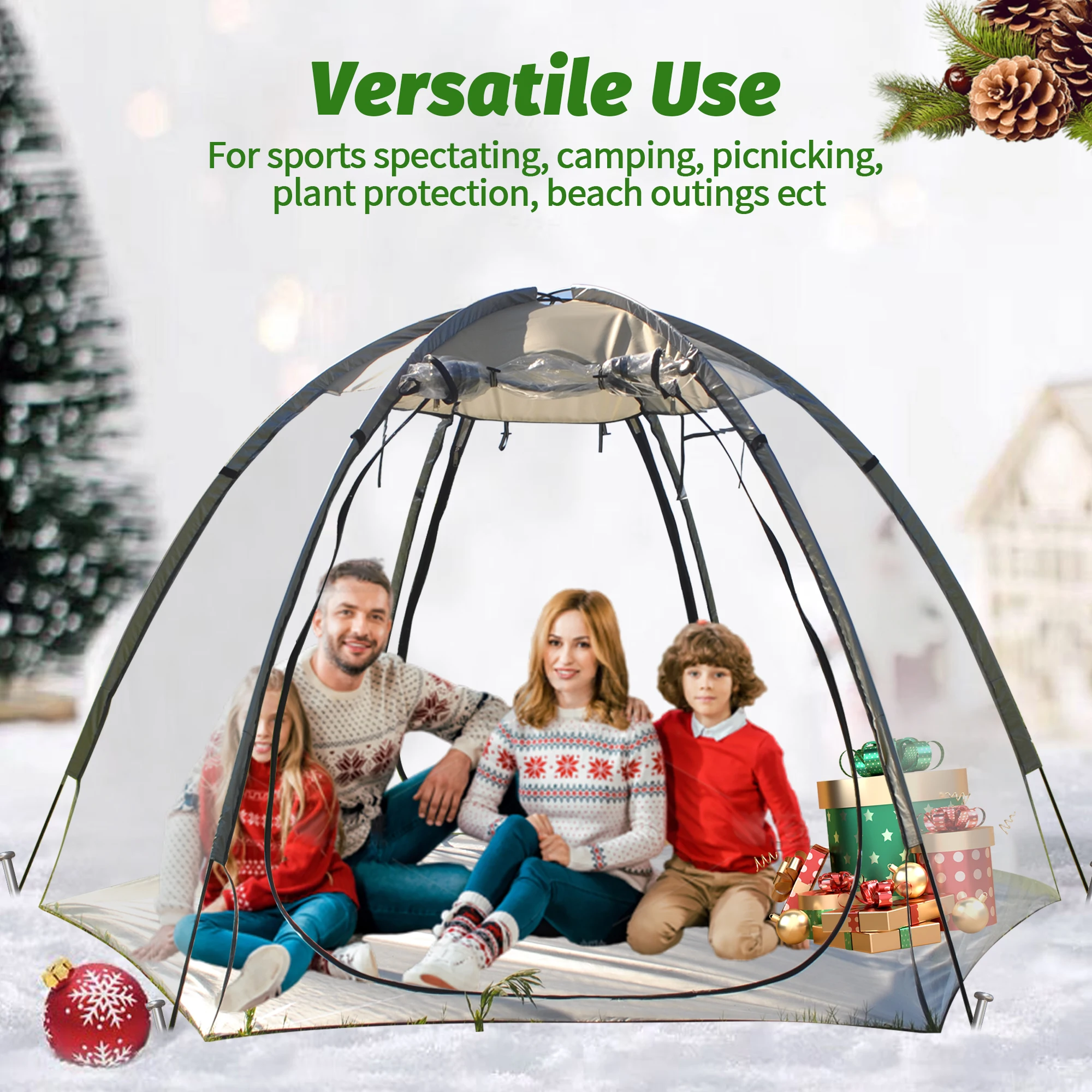 

Палатка для рождественской вечеринки для семьи - зимняя уличная палатка для двора, ветрозащитная теплая прозрачная палатка из ПВХ, портативная прозрачная солнечная комната