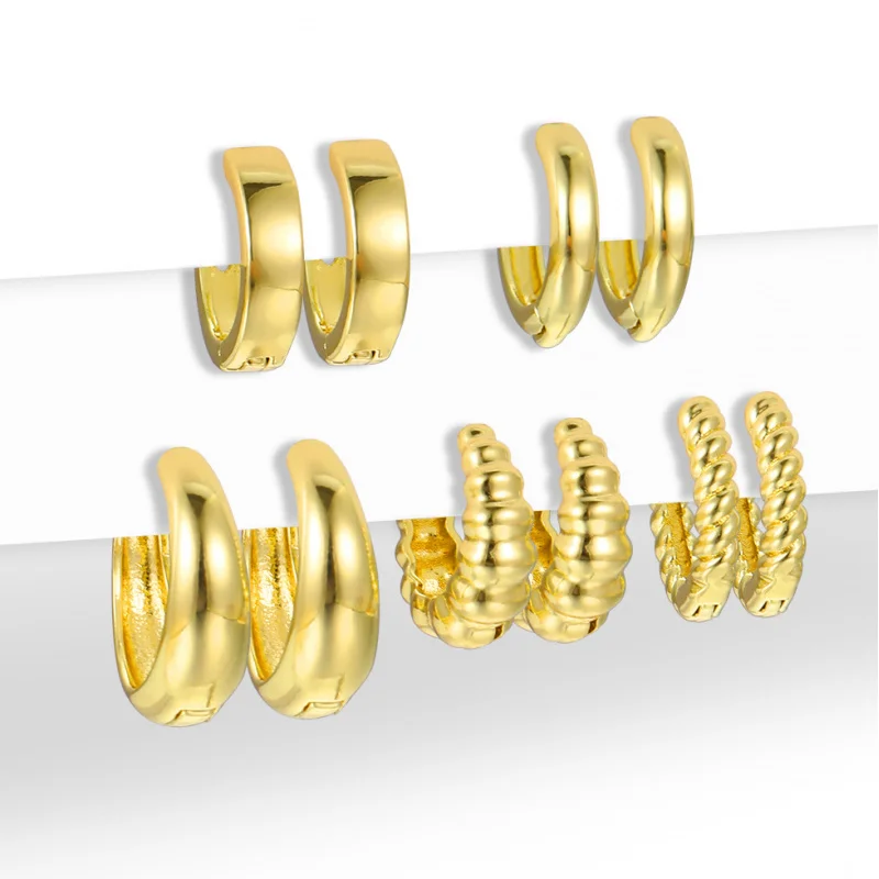 5-Piece New Hot Selling Geometric Ccb Earrings Exaggerated Personality Earrings Simple Spiral Fried Dough Twists Earrings Set