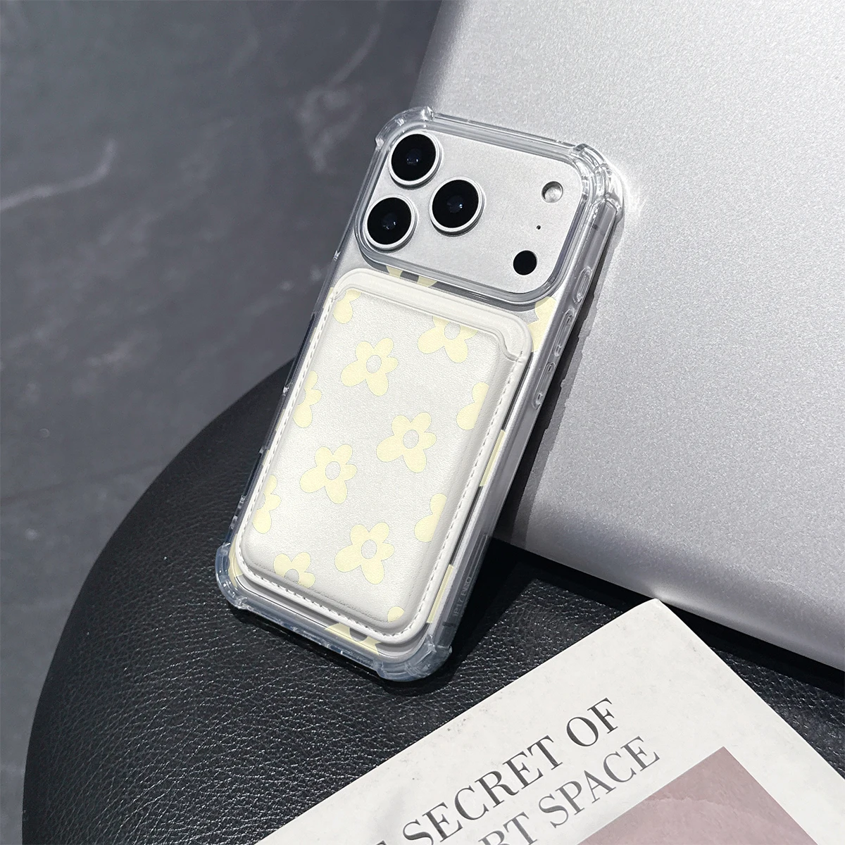Pale Yellow Flower Phone Case For iPhone 17 16 15 14 13 Pro Max Plus Wallet Pocket Transparent Soft TPU for Magnetic Phone Case view 5