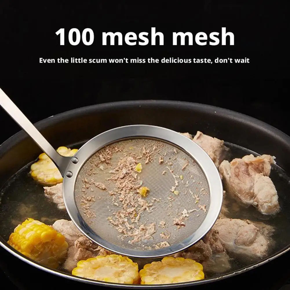 304 Stainless Steel Fine Mesh Skimmer Spoon 100 Mesh Oil Foam Filter Ladle Hot Pot Soup Grease Strainer Kitchen Filter Spoon