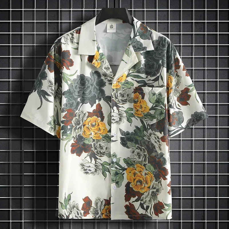 Camisa impressa masculina de manga curta estilo chinês camisa fina roupas preferidas para festas na praia essencial para beachtoourism