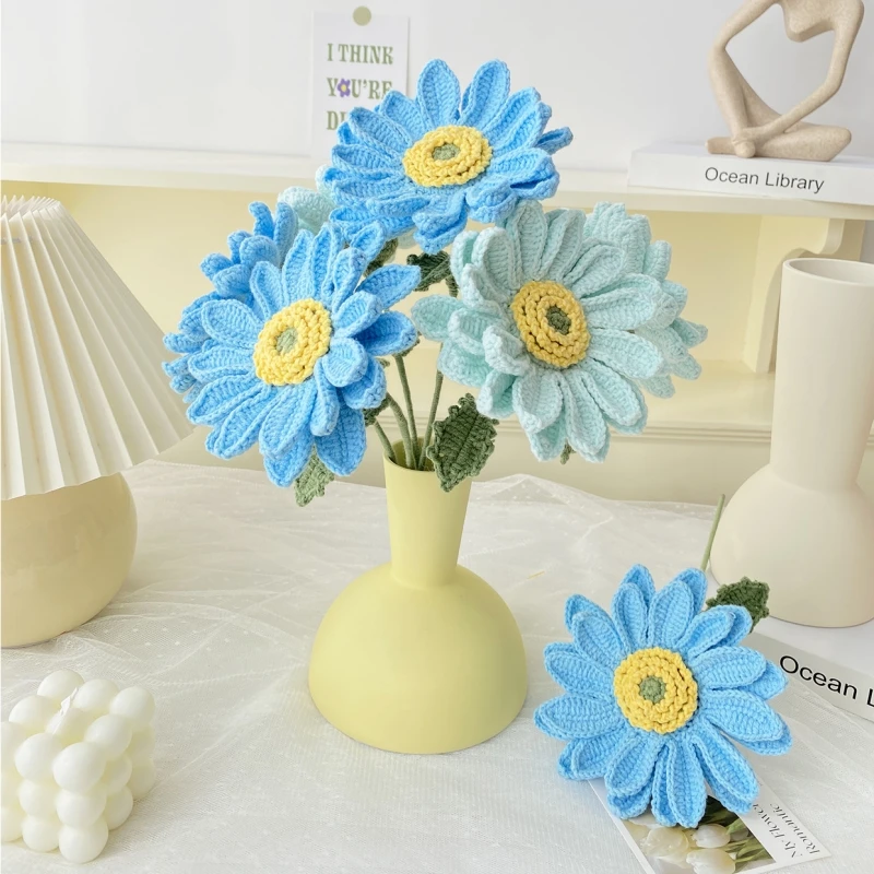 

5PCS Gerbera Knitting Flowers Multilayer Wool Flower Bouquet DIY Simulation Flowers Gift for girlfriend's Valentine's Day