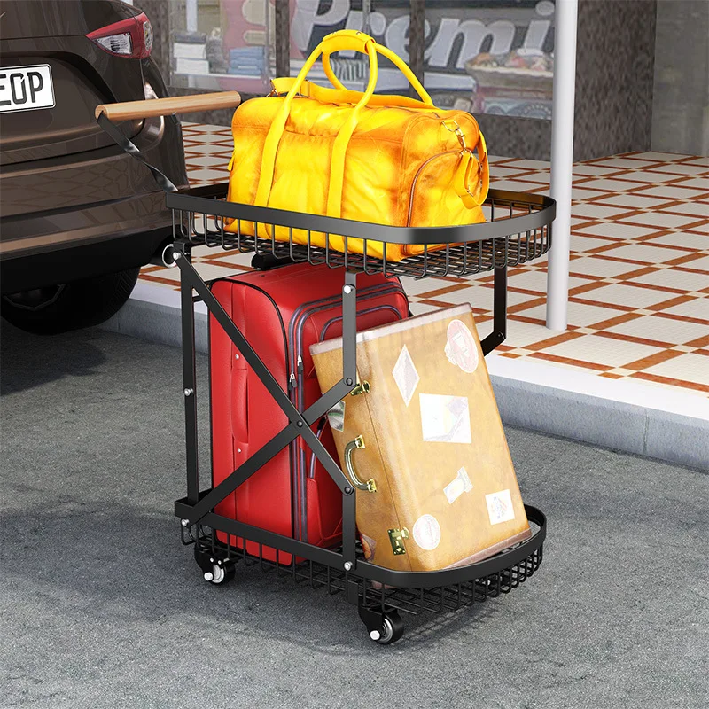 Self-driving tour Outdoor tour Foldable double-layer luggage truck Outdoor camping trolley Supermarket shopping trolley