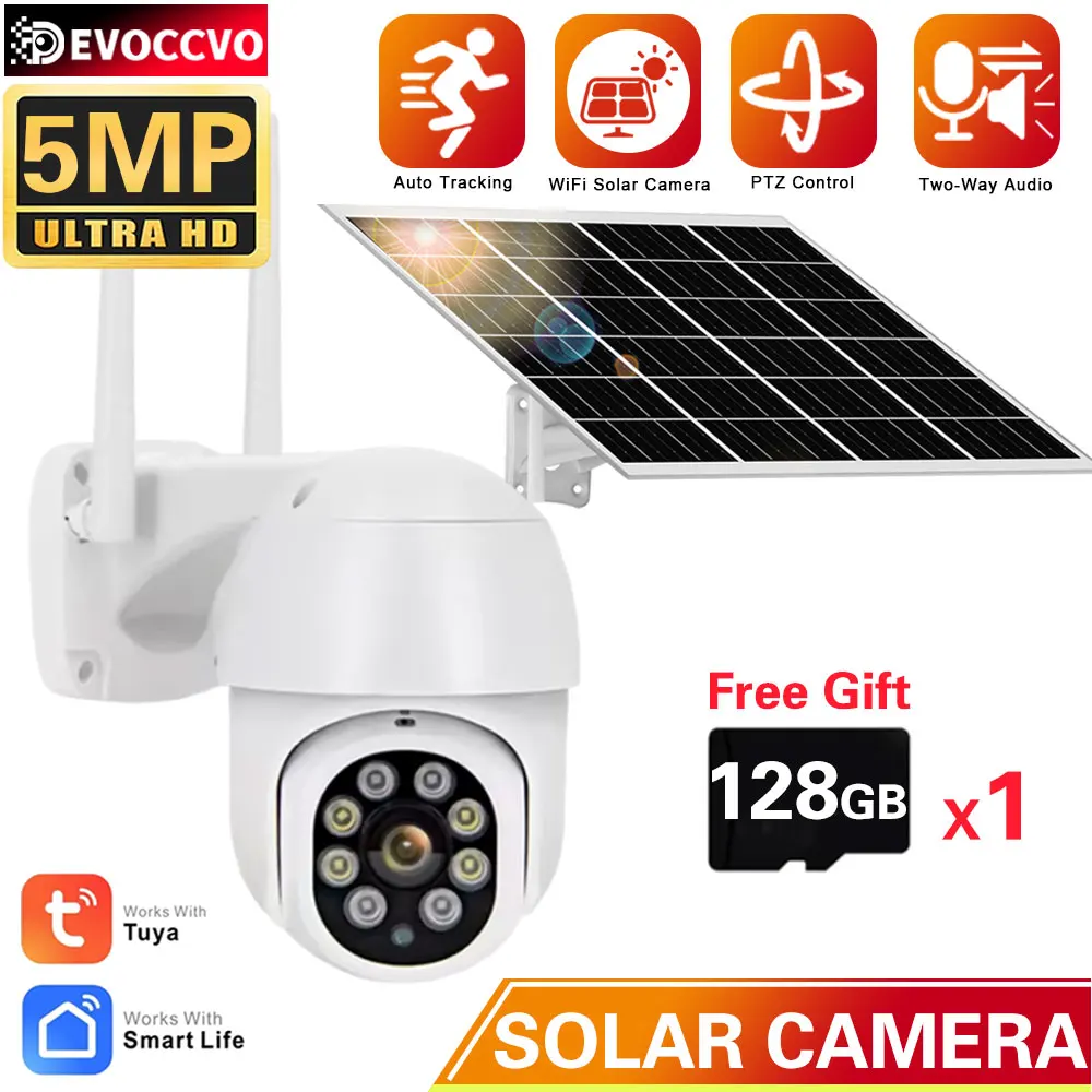 

5MP Solar WIFI Camera Solar Panels PTZ Surveillance IP Cameras Wireless PIR Human Tracking CCTV HD Outdoor Waterproof Tuya APP