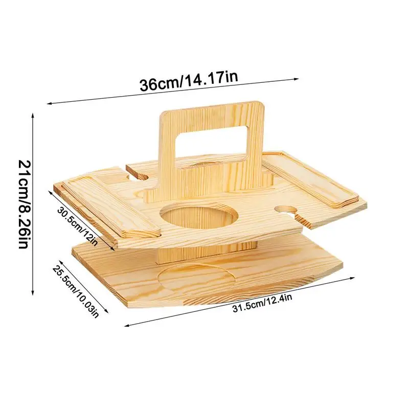 Portable Wooden Picnic Table Carry Handle Outdoor Folding Wine Table Removable Wine Glass Holder Folding Low Table Snack Tray