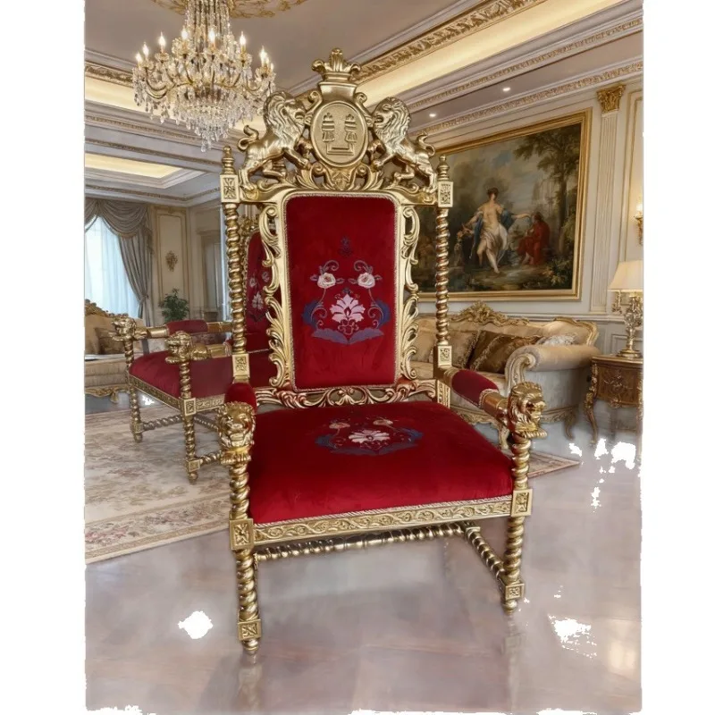European Carved KTV Bar Welcome Chair King Seat with Photo Clock in Chair
