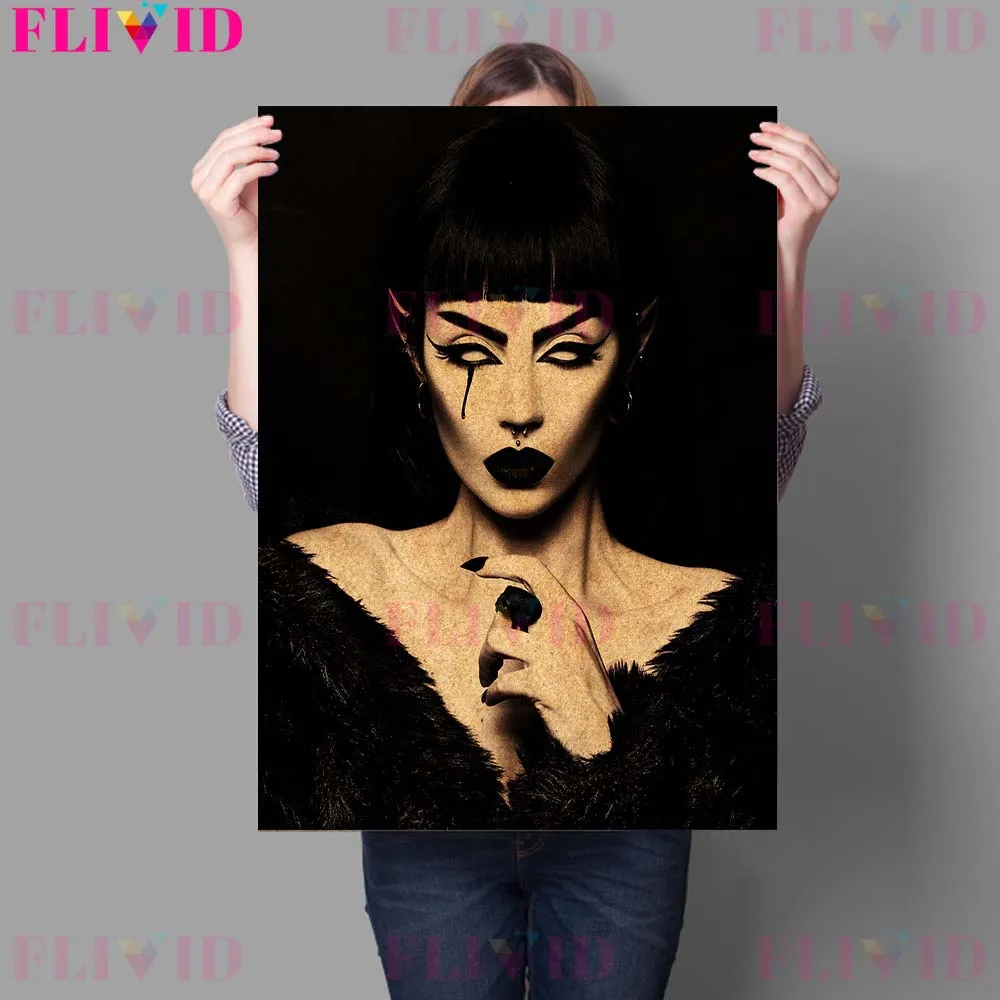 Portrait Of Vampire Witch Vintage Wall Art Canvas Painting Witch Hand Art Poster And Print Dark Witch Home Decoration Unframed