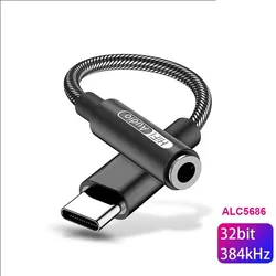 Realtek ALC5686 USB Type-C to 3.5mm DAC Headphone Amplifier 16-32Ω 125dB PCM 32b/384kHz Digital Decoder Hi-Fi AUX Audio Adapter