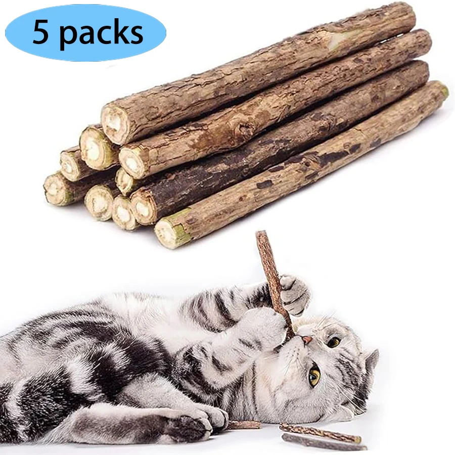 5Pcs Silvervine Sticks for Cat Snacks Natural Catnips Cleaning Teeth Molar Chewing Toys for Cat Kitten Kitty Relieve Boredom