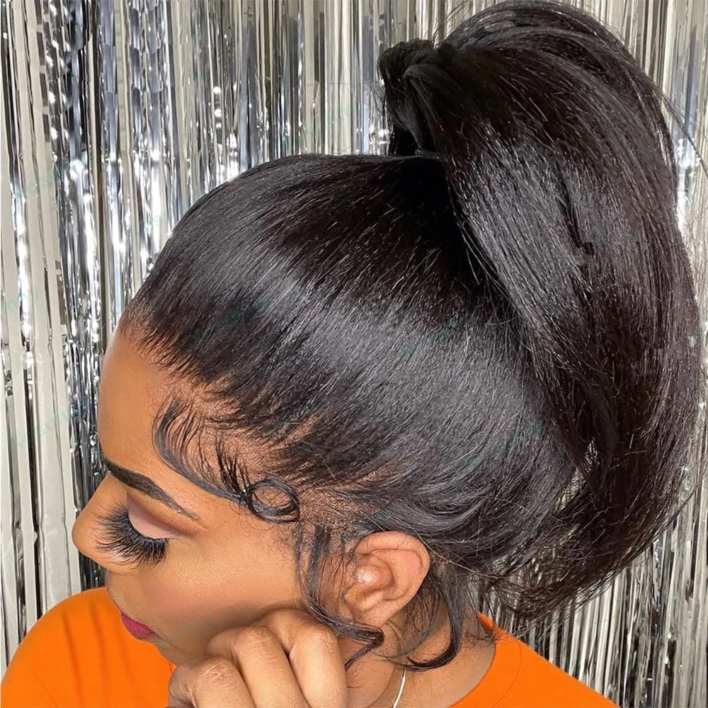 

CEXXY Kinky Straight 360 HD Lace Frontal Wigs Wig For Black Women Yaki Straight Ponytail Human Hair Cheap Wigs On Clearance Sale