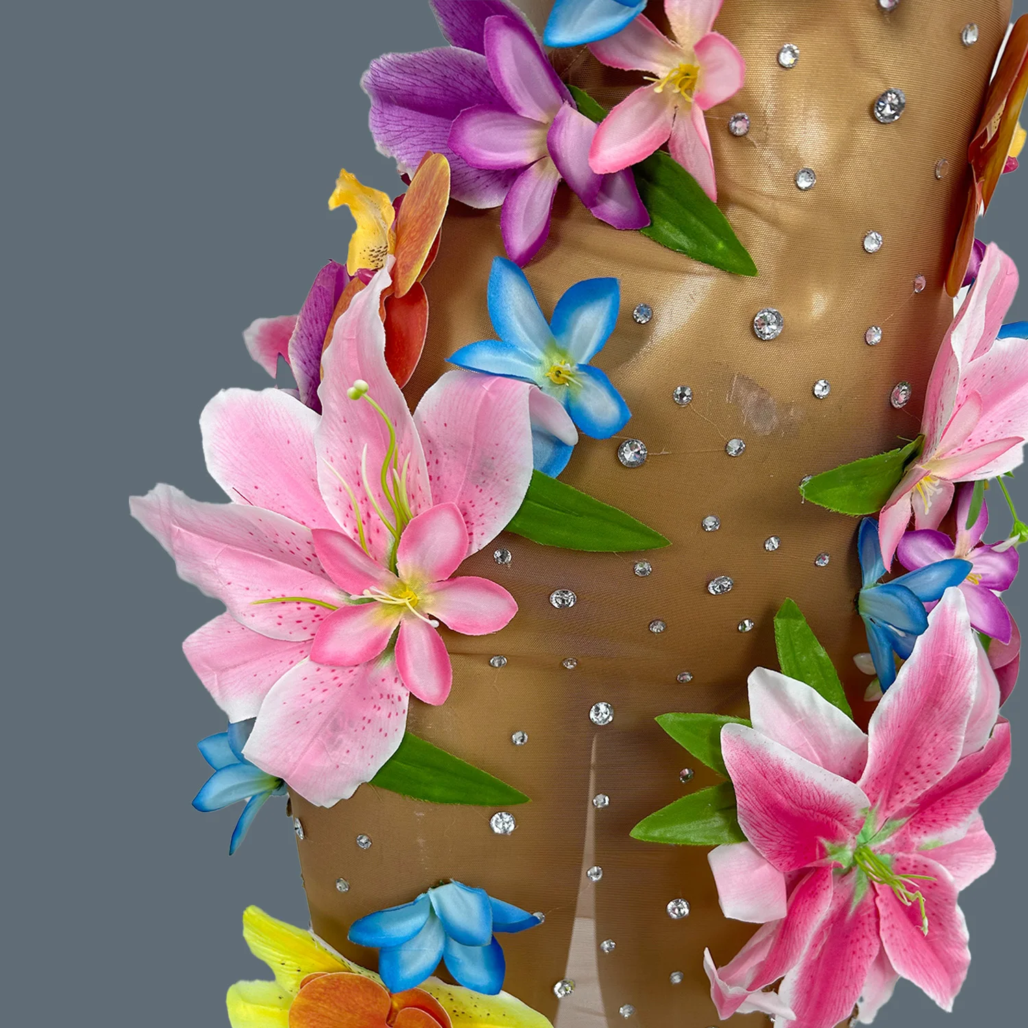 Women Trendy Night Party Dress gig Costume Sexy See Through Mesh Flowers Dress Birthday Celebrate Photo Shoot Wear Fangzhenhua