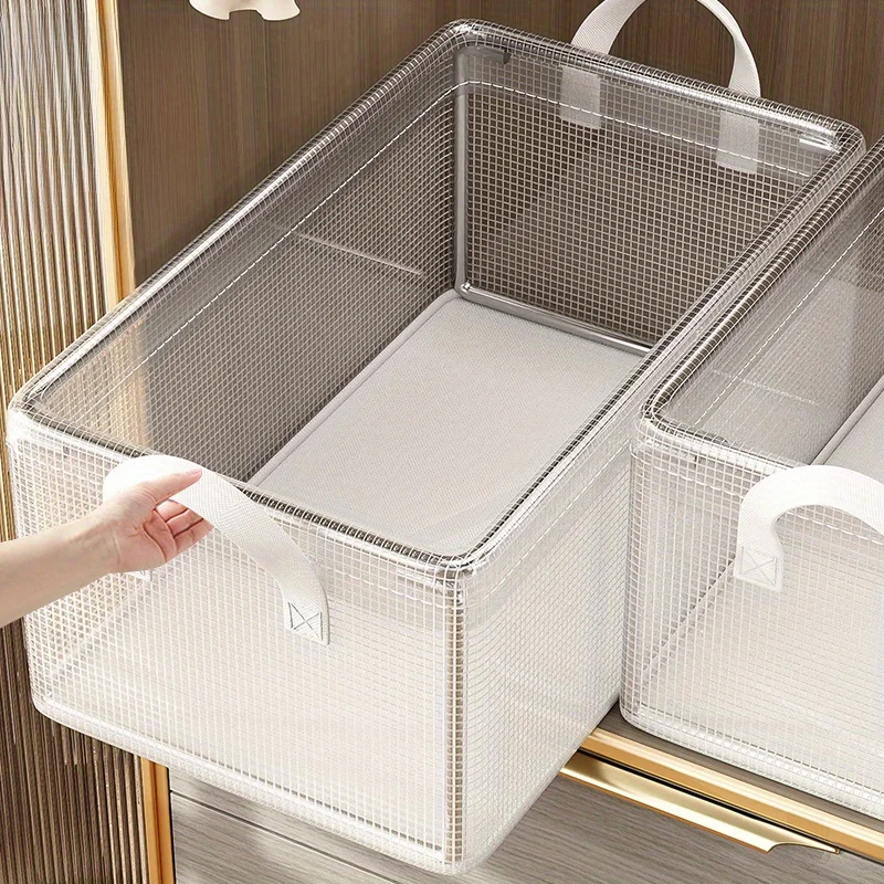Caja de almacenamiento con marco de acero sólido de PVC transparente, impermeable, cesta de almacenamiento de ropa interior, adecuada para uso doméstico y dormitorio, 1 ud.