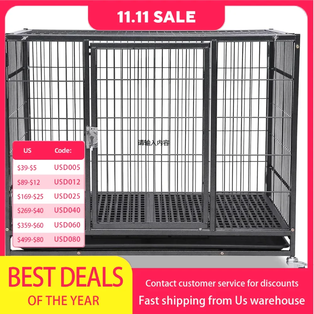 37 inch stackable open top heavy duty dog kennel for medium sized dogs, easy to clean, with wheels and removable tray