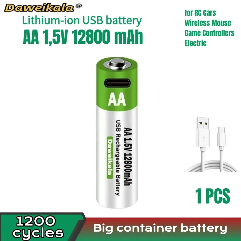 AA 1.5V12800mAhT# large capacity toy remote control mouse rechargeable and durable+Type-C Cable USB rechargeable lithium battery