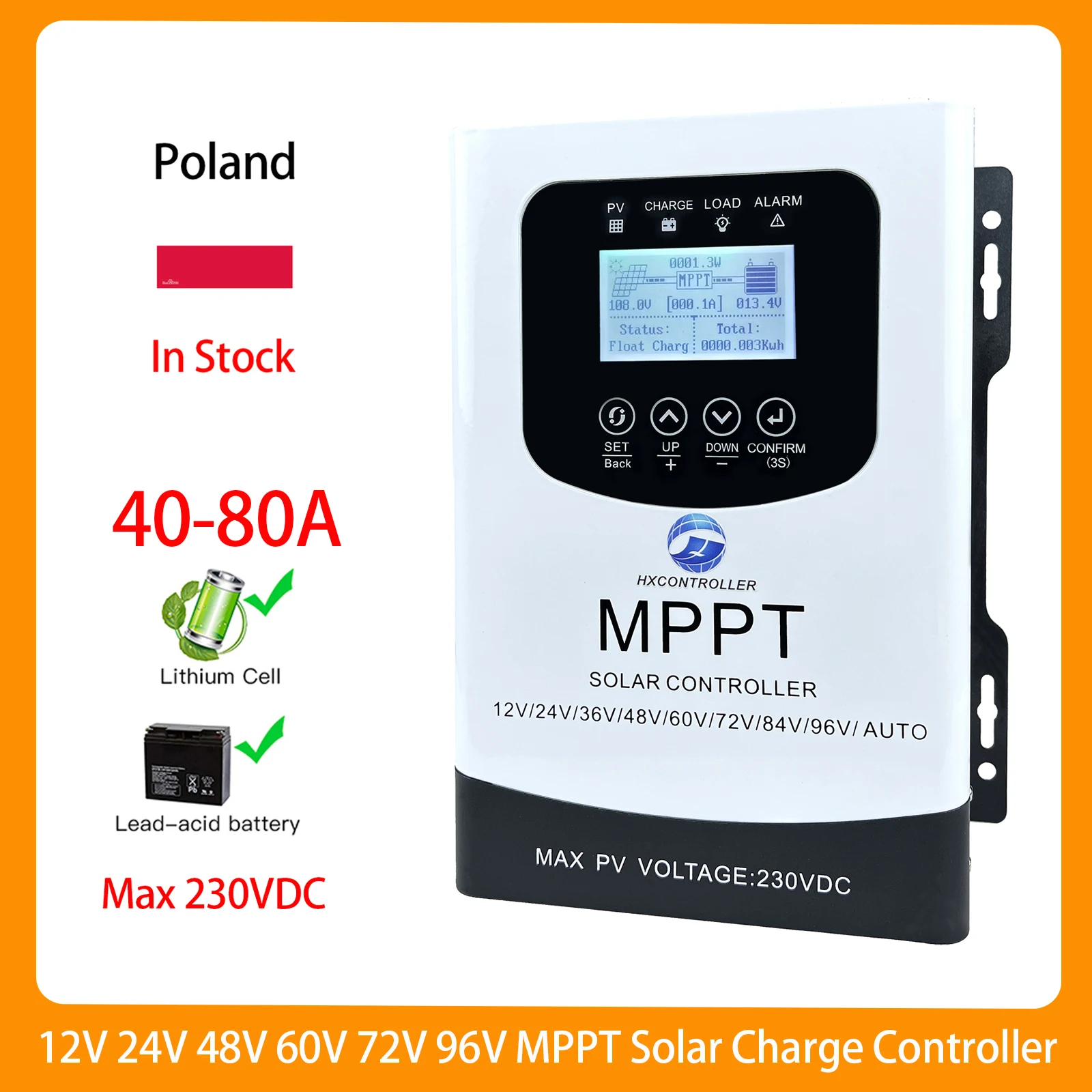 230VDC 80A MPPT Solar System Charge Controller 12-96V Solar Battery Charger Regulator Support WIFI For Lifepo4 Lithium GEL Lead