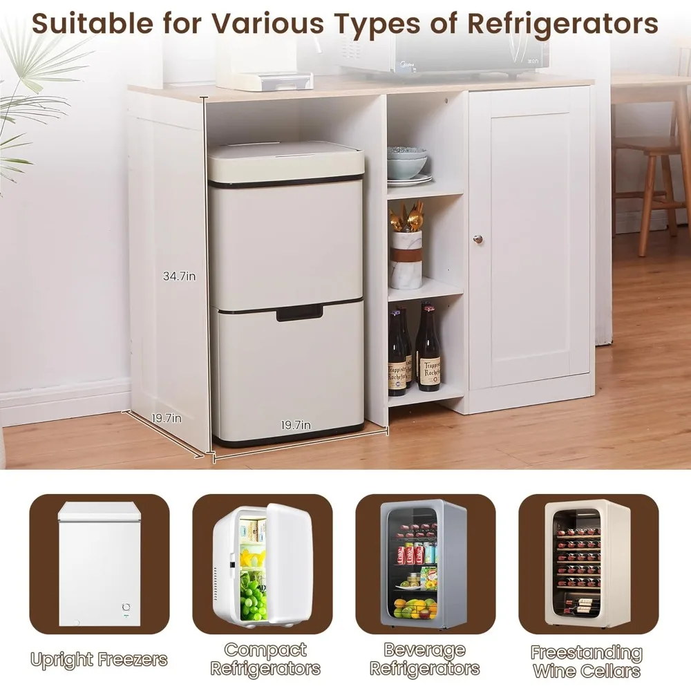 Compact Refrigerator Cabinet with Storage, Beverage Center Cabinet featuring Mini Fridge and Power Supply, and Wine & Spirits Ba