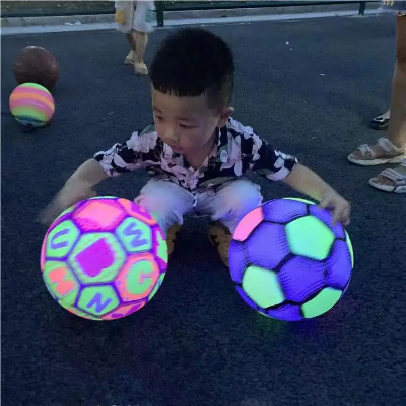 Kids Luminous Bouncy Ball Toys Novelty Light Inflatable Ball Football Basketball Outdoor Sports Toy For Children Game Gifts