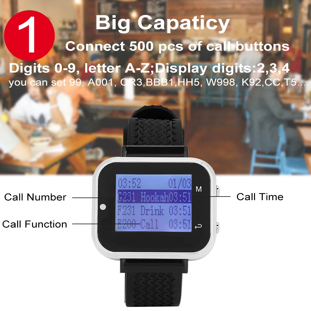 CATEL Wireless Calling System Guest Call  Waiter Pager 5 Watch Receiver + 24 Call Button Queue System for Restaurant