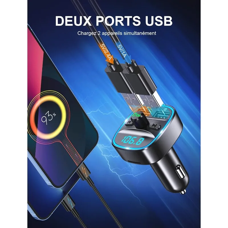 Bluetooth Car FM Transmitter Wireless Radio Adapter with Dual USB Charging Car Charger MP3 Player Support TF Card / USB Stick
