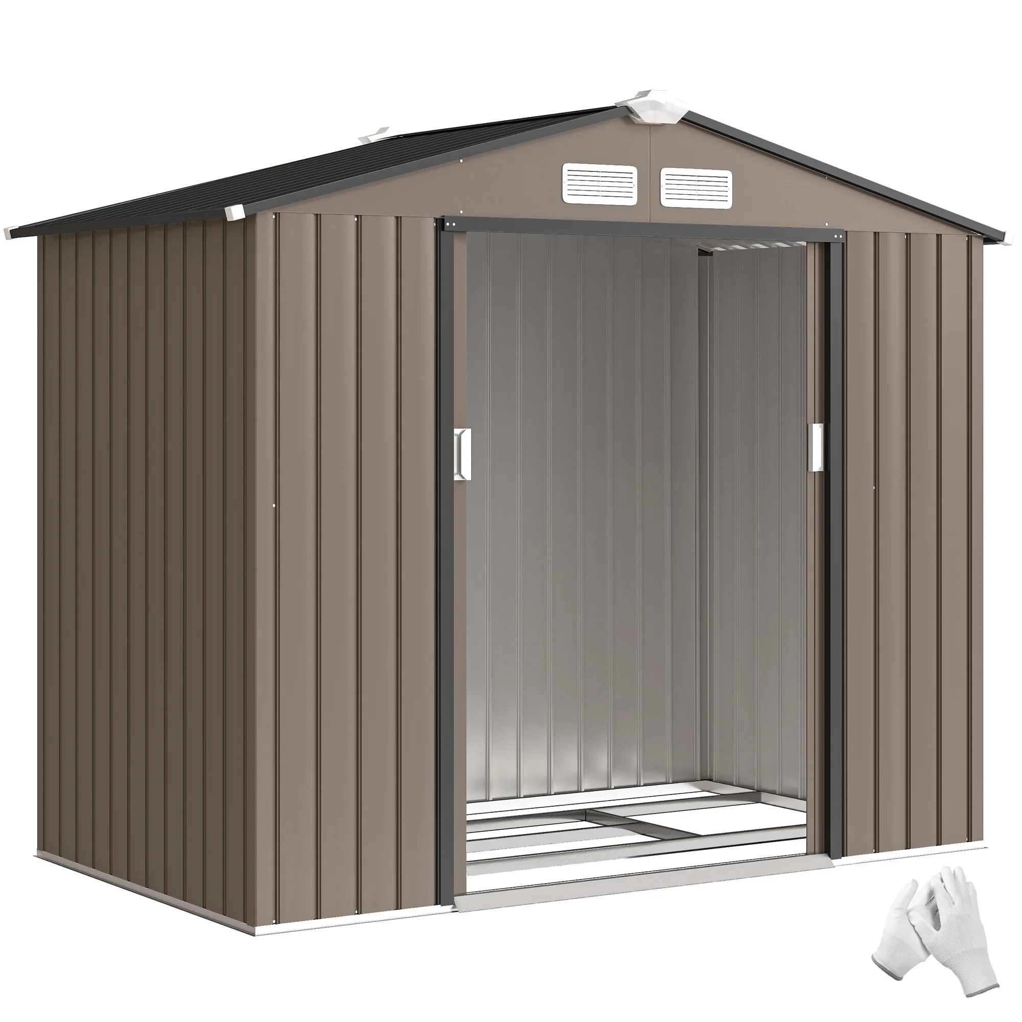Garden Shed Storage Unit w/ Locking Door Foundation Kit Air Vent Brown