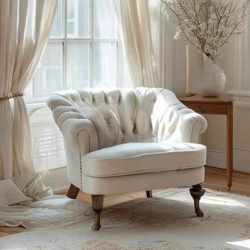 country fabric pull-button sofa reception single sofa chair clubhouse balcony lounge sofa