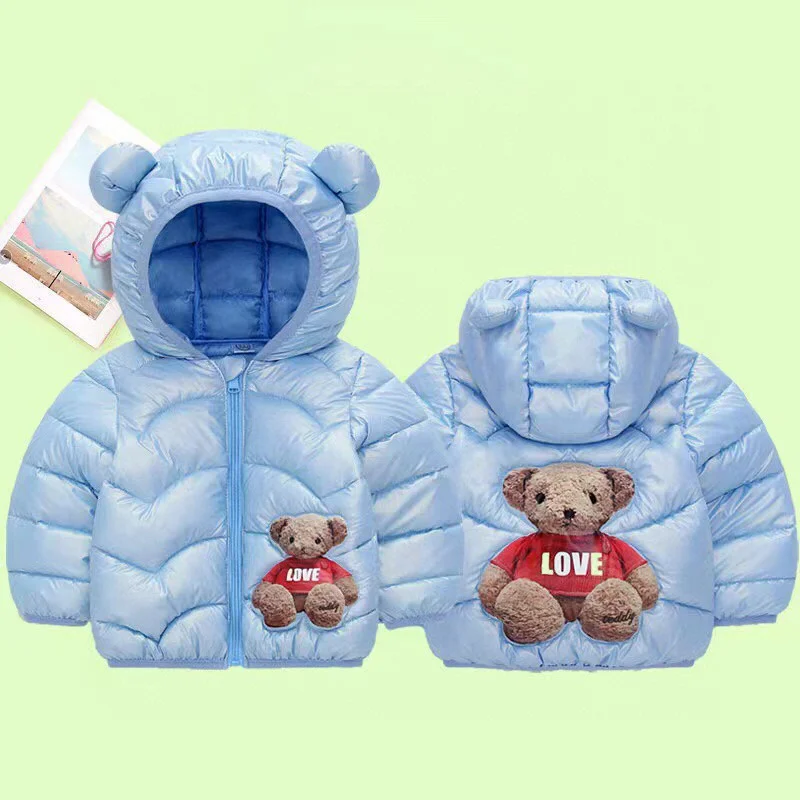 

2022 New Cartoon Bear Down Coats Winter Autumn Kids Thin Warm Outerwear Baby Girls Boys Cotton Jackets For 1-5 Years