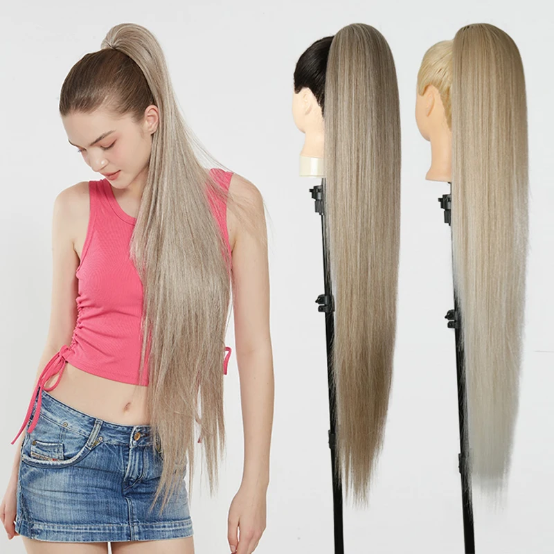 Snowdrop 36inches Synthetic Ponytail Hair Extension Fake Hairpiece Blonde Drawstring Ponytails Long Smooth Overhead Pony Tail