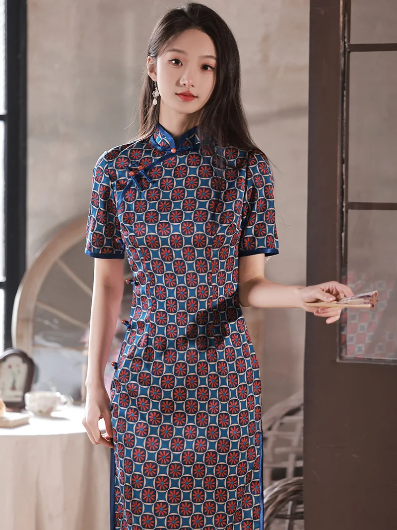 

Women Classic Short Sleeve Cheongsam Chinese Style Traditional Vintage Mandarin Collar Qipao Dress