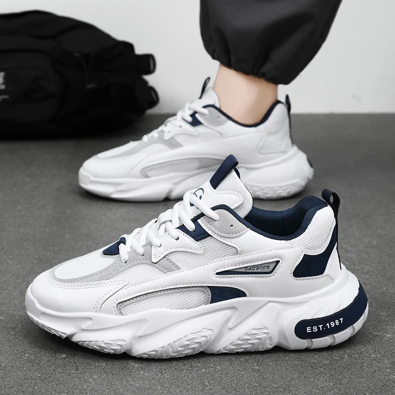 High Quality Thick Sole Versatile Clunky Sneaker for Men Trend Mesh Lace Up Breathable Casual Sports Shoes Increased Soft Soles