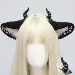 New Arrival Plush Halloween Props Horn Devil Bell Hair Hoop Simulation Beast Ear Detachable cosplay Dark Hair Accessories