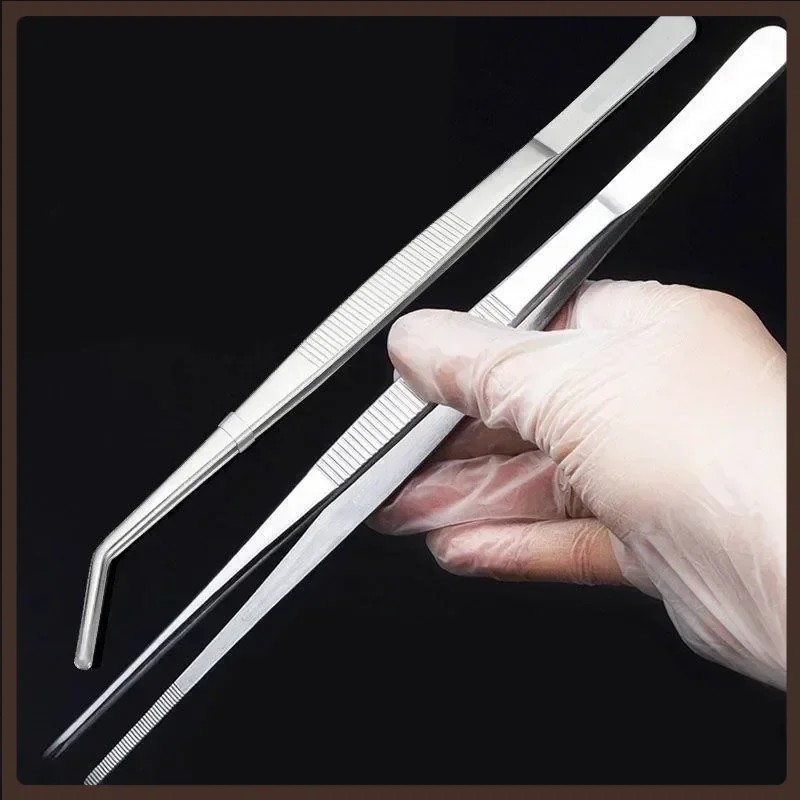 Stainless Multifuctional Steel Elbow Tweezers Aquarium Clip Long Tongs Medical Tweezers Forceps Pet Feeding Tools Non-slip