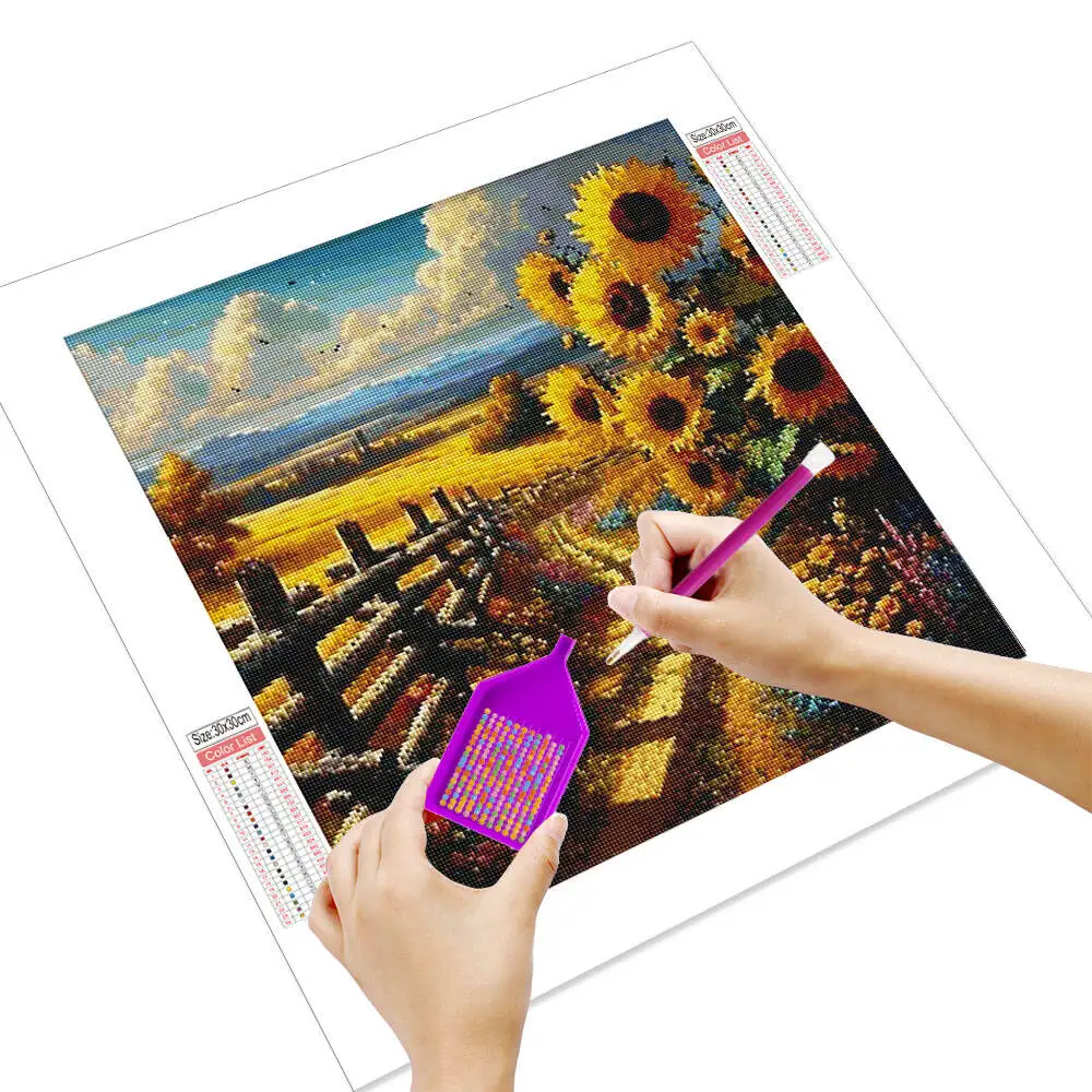 Huacan Diamond Painting Scene Of Sunflowers Mosaic Canvas Art Cross Stitch Kit Home Decoration Wall Crafts Gift