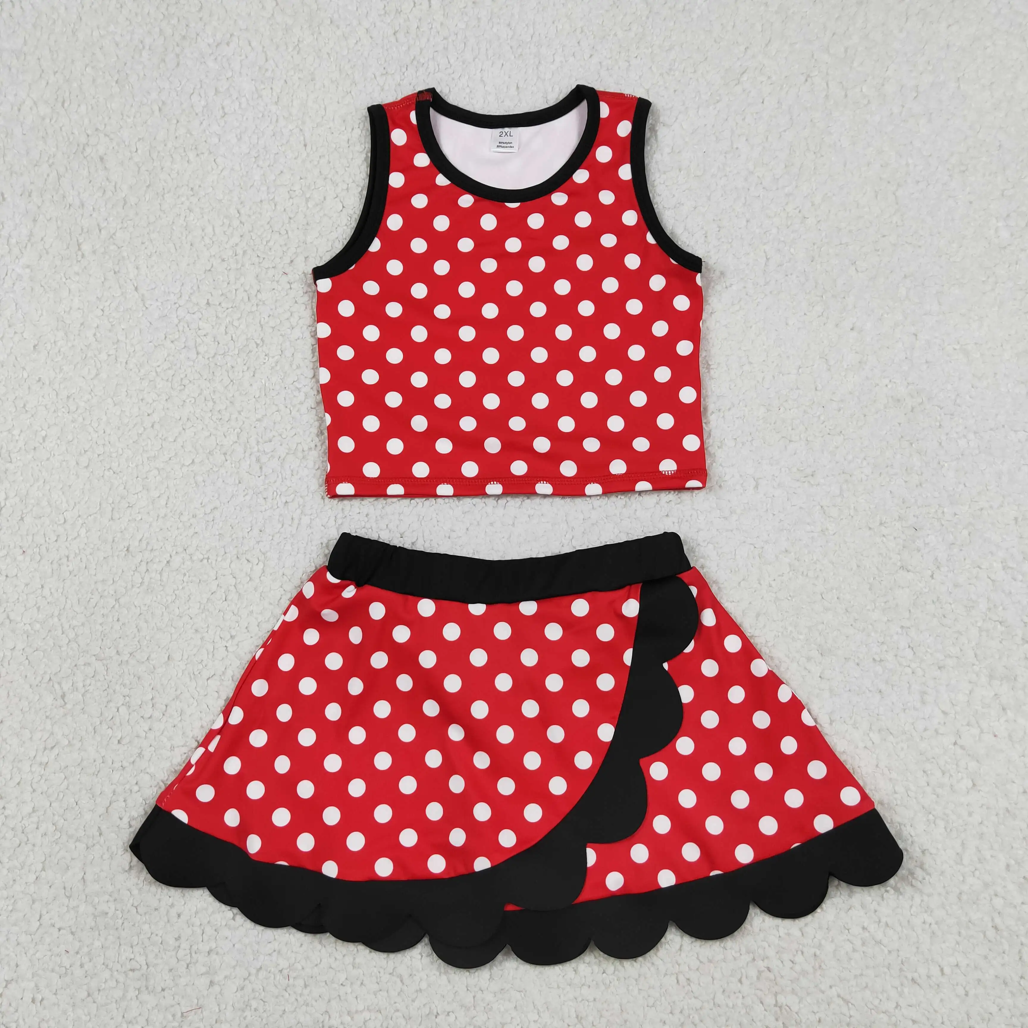 Baby Yoga Clothing - 卸売幼児用ノースリーブシャツ、フリルスカート、ショートパンツ、キッズセット、アスレチック、ベビーガール、ヨガ、アクティブ、サマー、ドット柄、赤い服