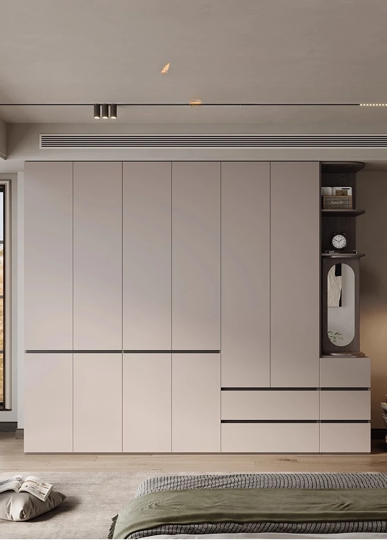 Customized wardrobe, home bedroom, segmented swing door, gray solid wood, European pine board large wardrobe
