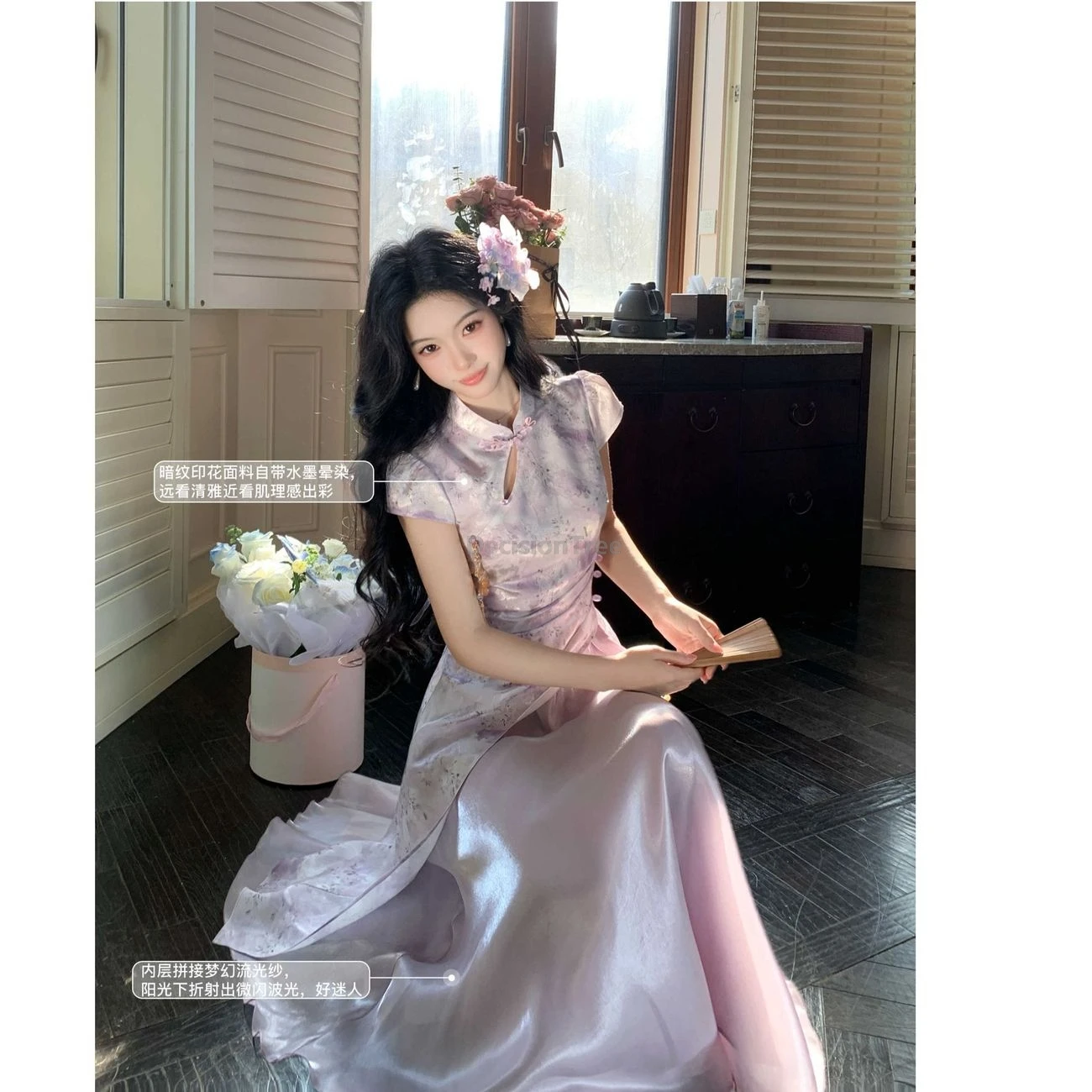 New chinese style hollow out qipao dress improved daily leisure patchwork qipao elegant graceful literature A line dress