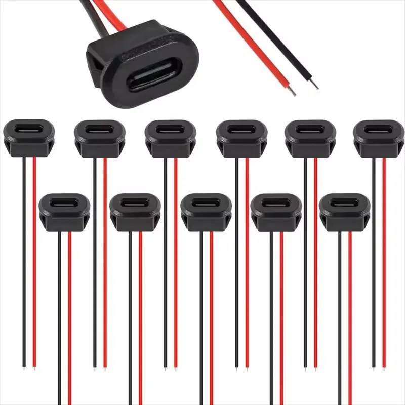 5/10pcs Type-C Female Chassis 2 Pin Type-C Female Socket Connector Waterproof Jack Female Charging Port with Card Buckle