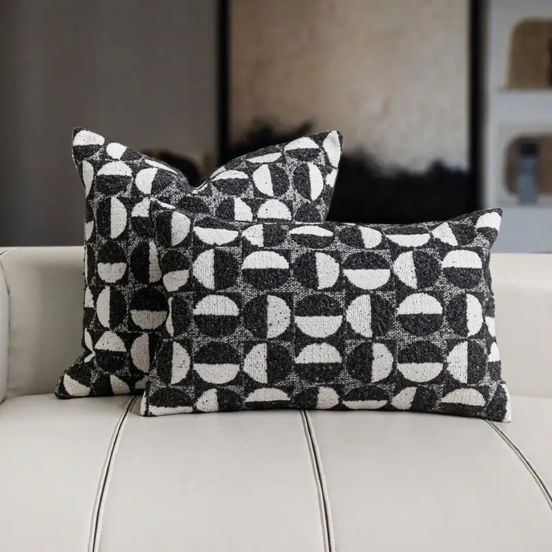 White Black Pillows Luxury Circles Cushion Case Wool Texture Blend Decorative Pillow Cover For Sofa Chair Home Decorations