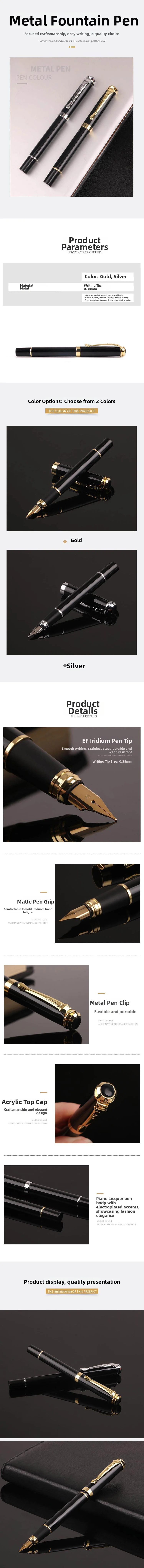 Hochwertiger Metall-Füllfederhalter, geschmeidiges Schreiben, eleganter Schwarz-Gold-Silber-Clip, Signierstift, Geschenk für Geschäft, Büro, Schule, für Männer und Frauen – Detail 1