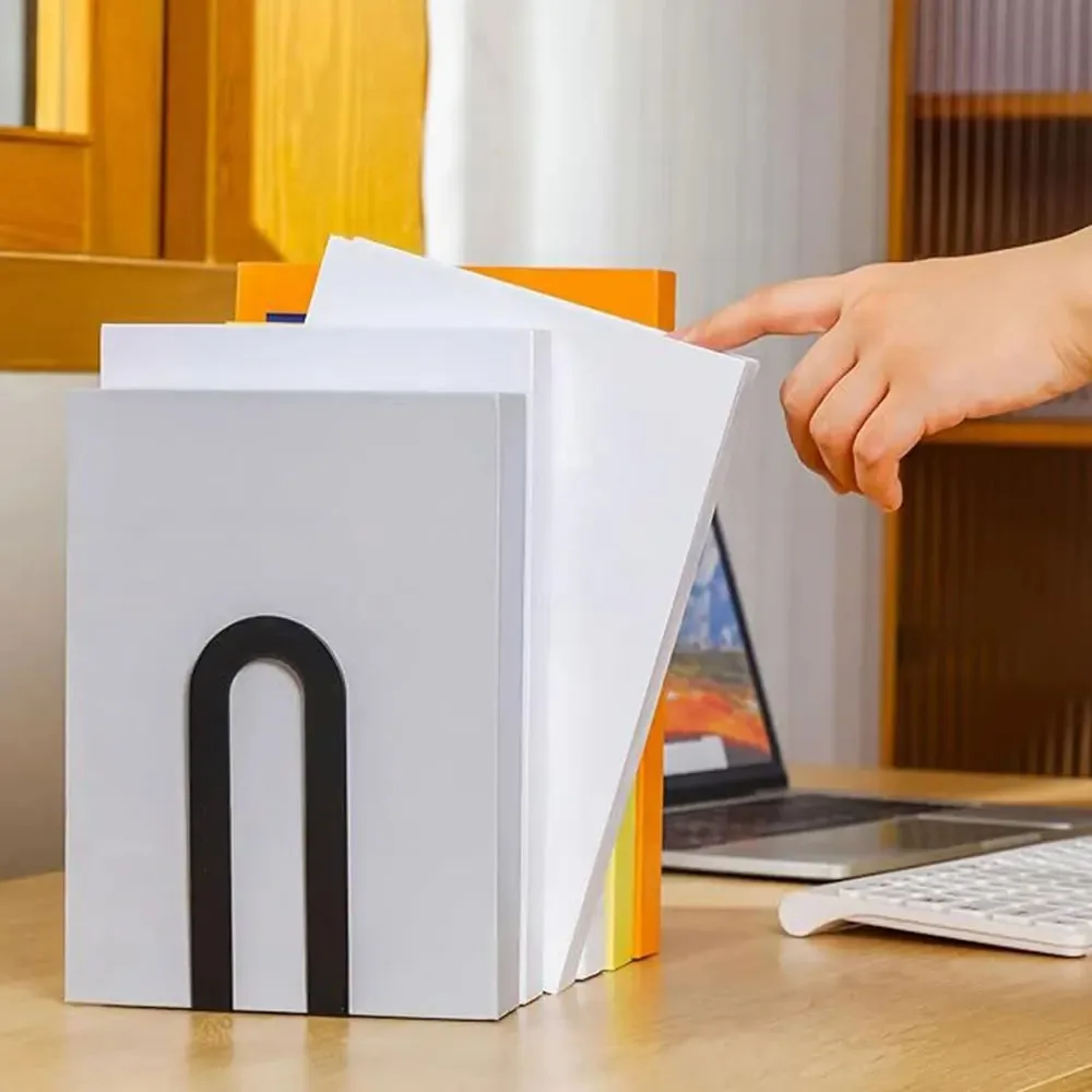 Serre-livres de bureau en forme de L, 2 pièces, épaissis, antidérapants, en métal durable, support pour documents de bureau
