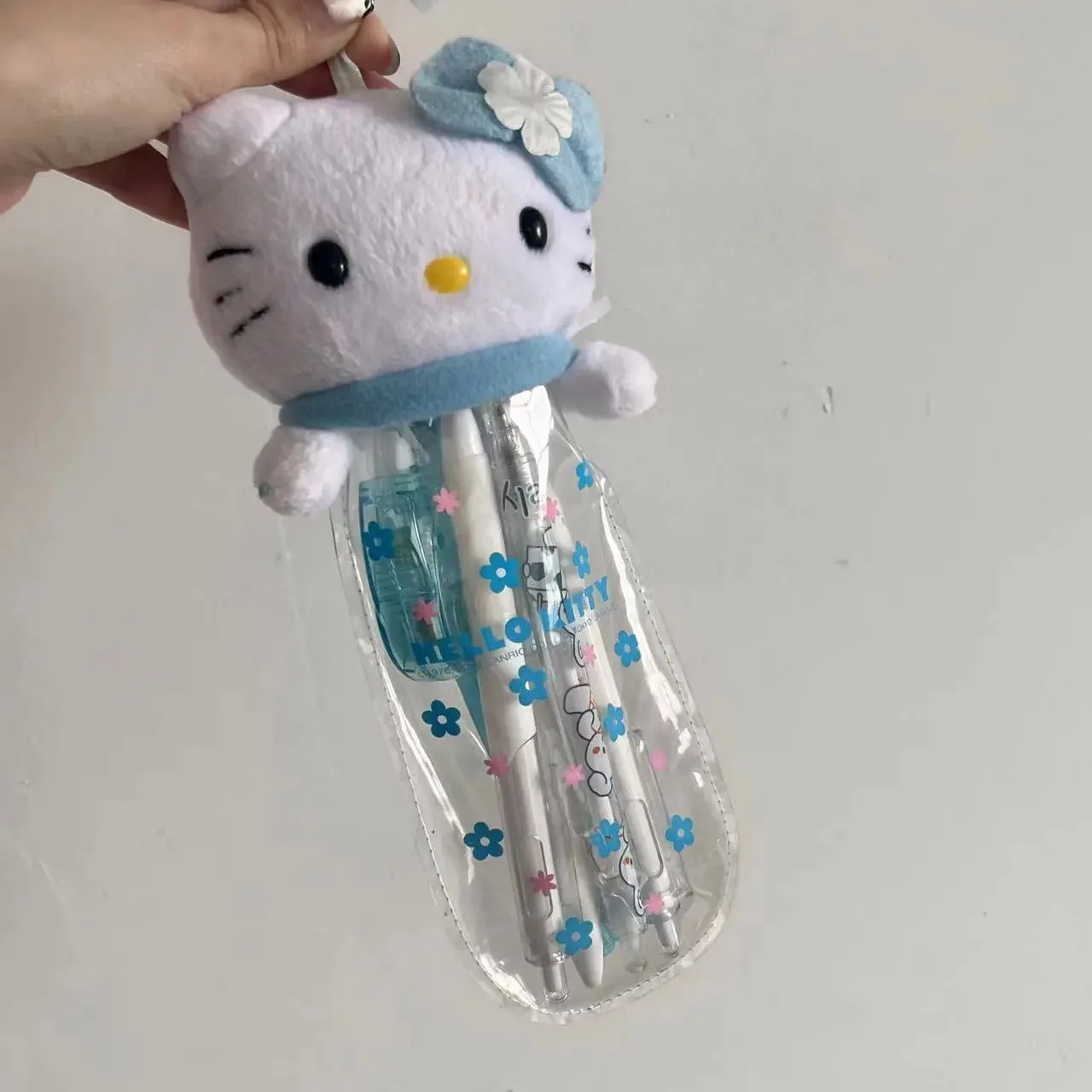 New Kawaii Blue Kitty Transparent Pvc Pencil Case Anime Cartoon Student Large Capacity Pencil Case Stationery Bag Girls Gifts