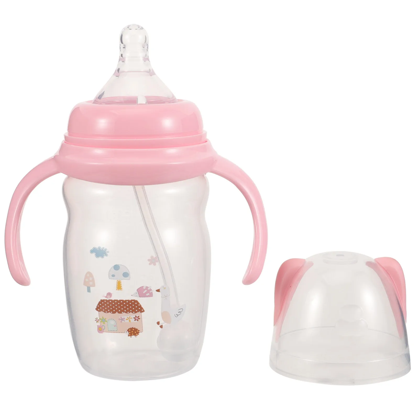 

1pc Anti-bloating Straw 220ml Pink with Handles Portable Lightweight Kids Cup Baby Cup Kids Toddler Feeding Bottle