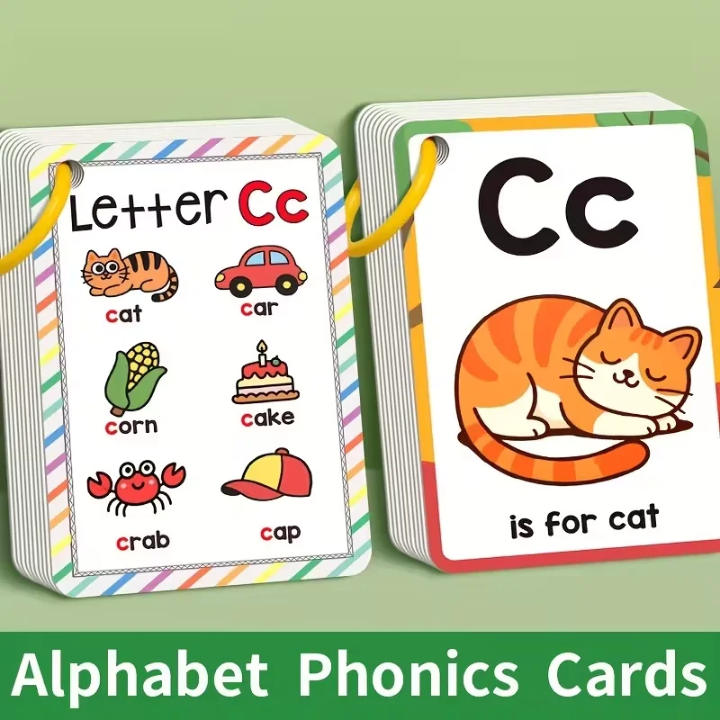 Alphabet Phonics Flash Cards for Toddlers Kids - English Letter Learning Educational Toys Preschool ABC Vocabulary Flashcards